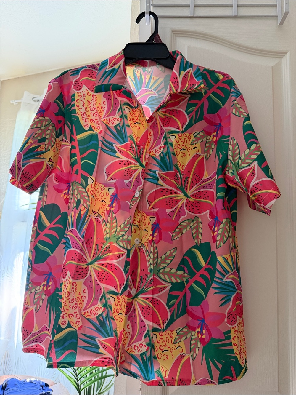 Tropical Floral Button-Down Shirt - Pink Multi